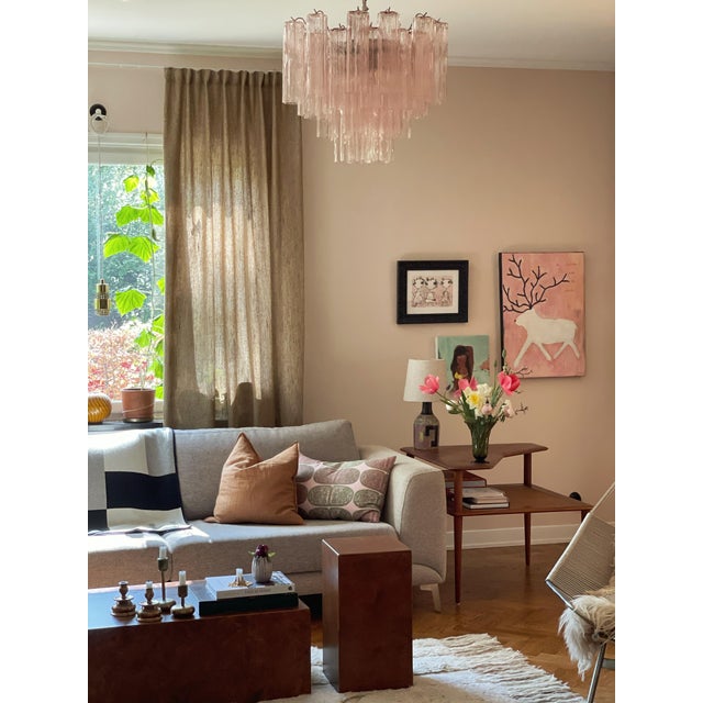 Pink Murano Chandelier with Tubular Prisms For Sale - Image 3 of 4