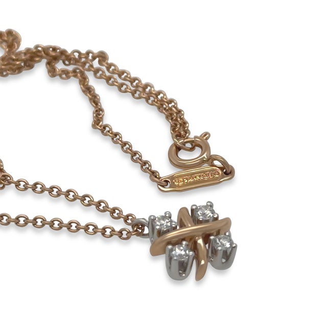 Tiffany & Co. 18ct Rose Gold & Platinum Diamond Pendant 0.20ct 3.74g For Sale - Image 6 of 6