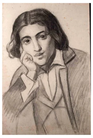 Portrait of the Young Thinker, Original Drawing, Late 19th-Century