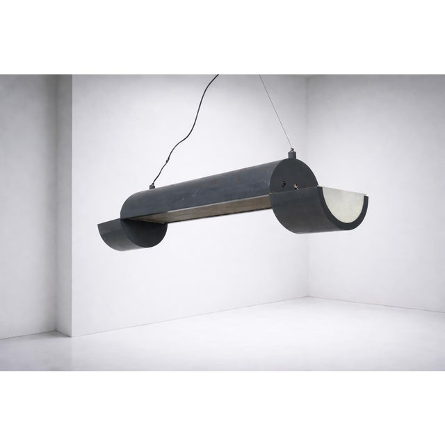 Large Vintage Industrial Italian Metal Pendant Lamp, 1970s, in Good conditions. Designed 1970 to 1979 Up to 250V...