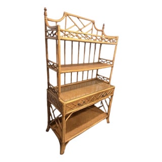 1980s Brighton Pavilion Chinese Chippendale Style Bamboo Caned Étagère/Display For Sale