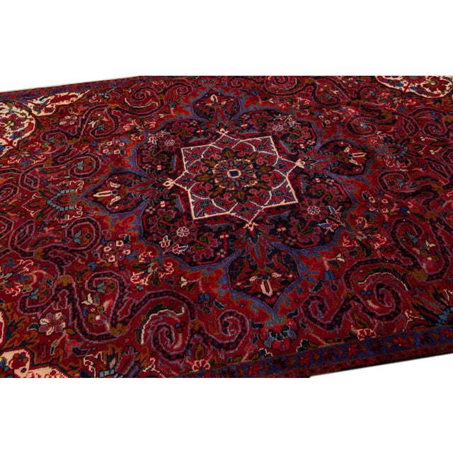 Red Vintage Handmade Persian Red Medallion Wool Rug 5'0" X 8'0" For Sale - Image 8 of 10