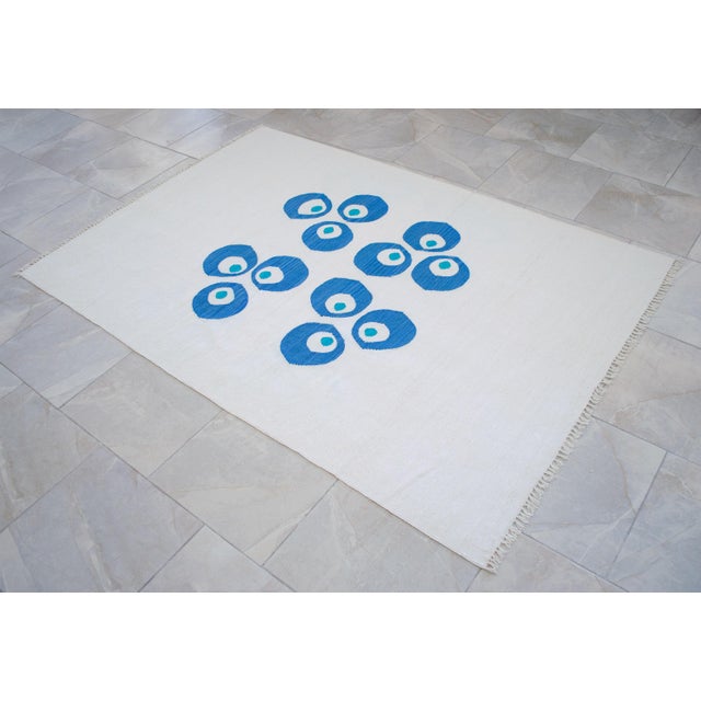 White Turkish Silk Rug Kilim Hand Woven Chintemani Motif Oushak Area Rug - 4′3″ × 6′3″ For Sale - Image 8 of 14