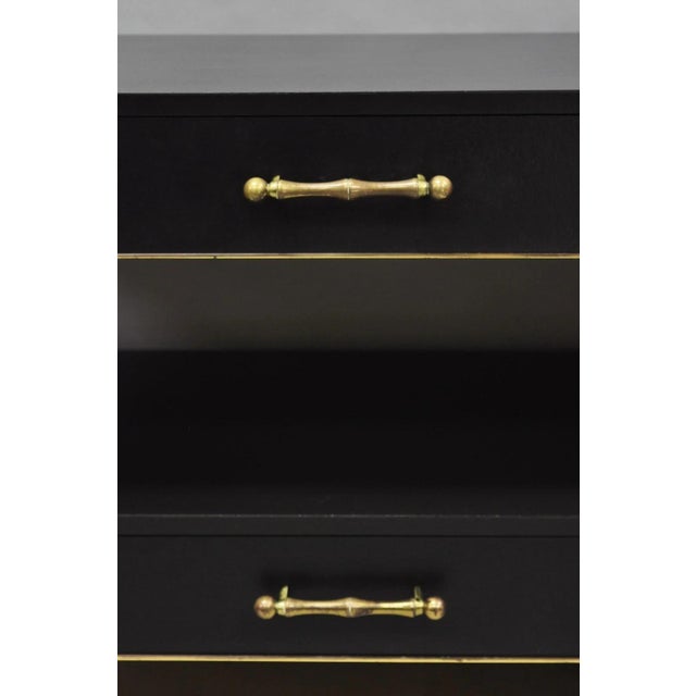 Contemporary Modern Black & Brass Faux Bamboo Nightstand Bedside Table - A Pair For Sale - Image 14 of 18