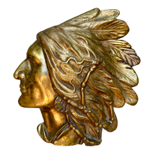 Antique Cast Bronze Native American Chief Wall Plaque