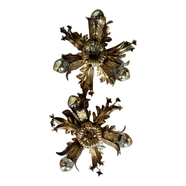 1960s Hans Kögl Gilded Metal Floral Leaf Wall Sconces - a Pair For Sale