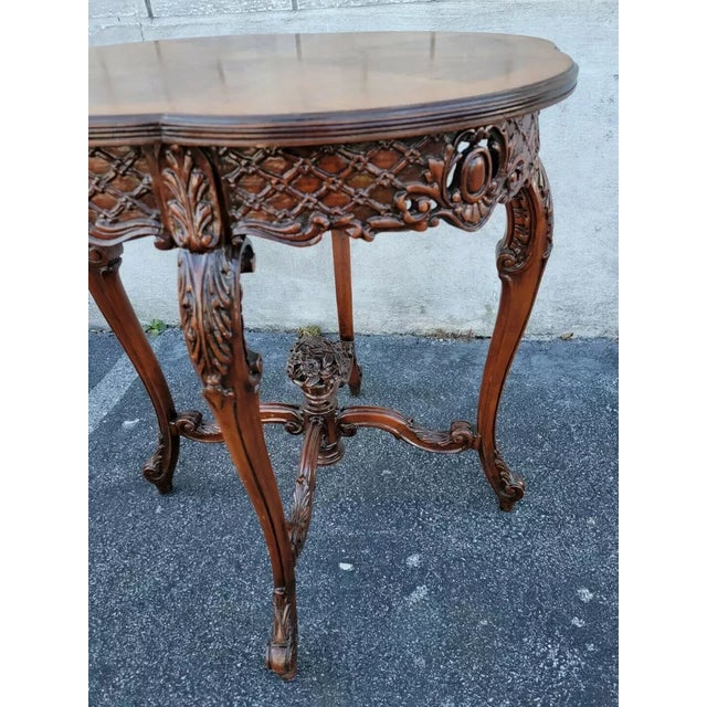 Italian 1920s Walnut Hand Carved Book Match Center Table For Sale - Image 10 of 12