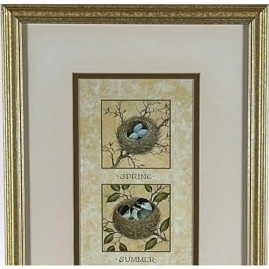 Vintage Nancy J Shumaker Pallan Bird Beginnings Seasonal Framed Prints Pair For Sale - Image 9 of 11