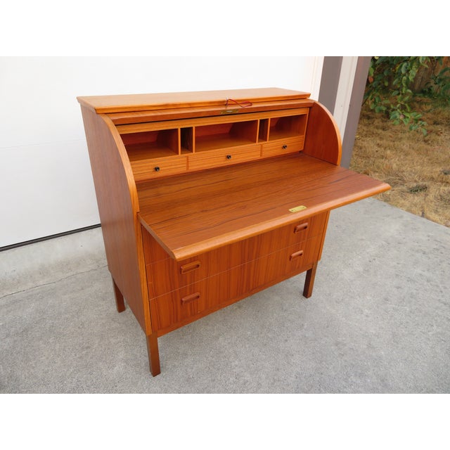 Mid Century Swedish Teak Roll Top Secretary Desk by Egon Ostergaard ~ Scandinavian or Danish Modern Style ~ Vintage Dresser For Sale - Image 15 of 18