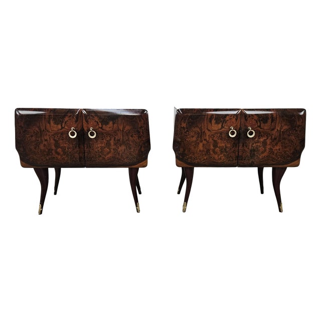 Mid-Century Mahogany Nightstands with Mirrored Top, 1950, Set of 2 For Sale