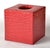 Atelier Fornasetti Vintage Square Red Embossed Faux Crocodile Leather Tissue Box Cover For Sale - Image 4 of 12