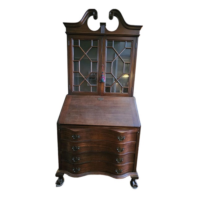 Antique 1950s Maddox Chippendale Mahogany Secretary Desk For Sale