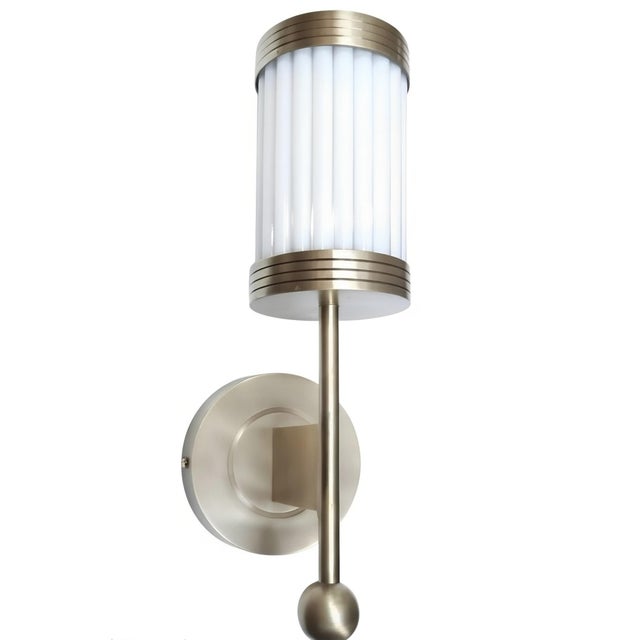 Art Deco Vintage Skyscraper Art Deco Light Old Lamp Wall Sconces Fixture Brass & Milk Glass Rod Ship Light - Set of 3 For Sale - Image 3 of 4