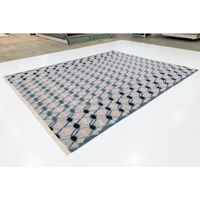 2020s Modern Handmade Pastel Kilim Wool Area Rug – Flatweave Geometric by Apadana For Sale - Image 5 of 10
