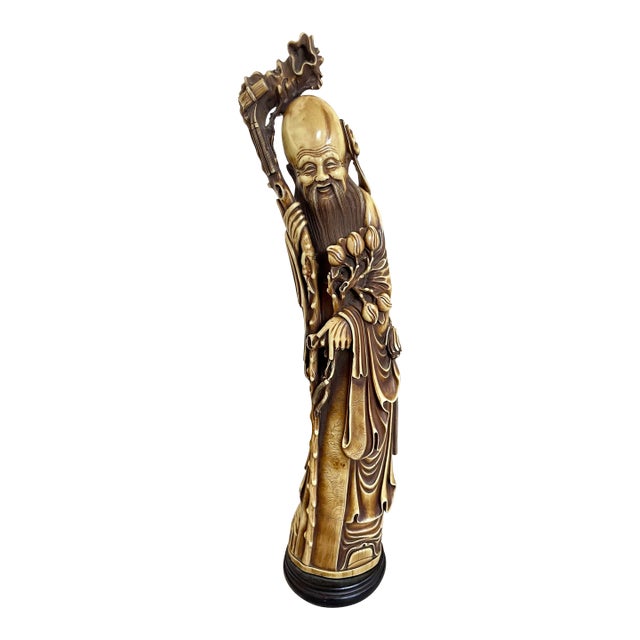 Vintage Carved Shou Lao God of Longevity Statue For Sale