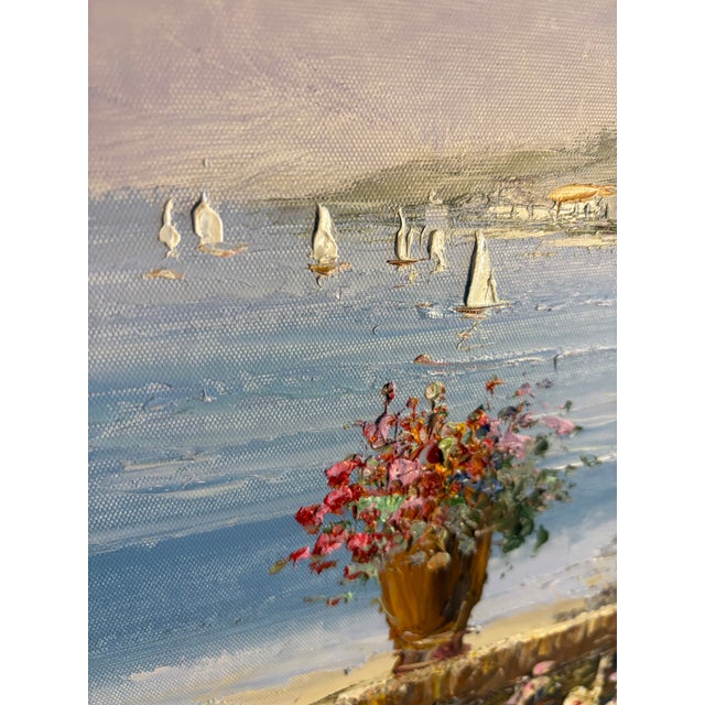 Impressionist Late 20th Century Large Mid-Century Style Mediterranean Coastal Terrace Oil Painting - Signed "W. Brittain" For Sale - Image 3 of 10