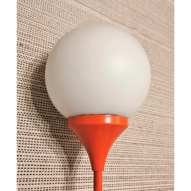 1970s Space Age Table/Floor Lamp, Max Bill Style Globe Lamp, Orange Metal Bracket Atomic Era Design For Sale - Image 9 of 10