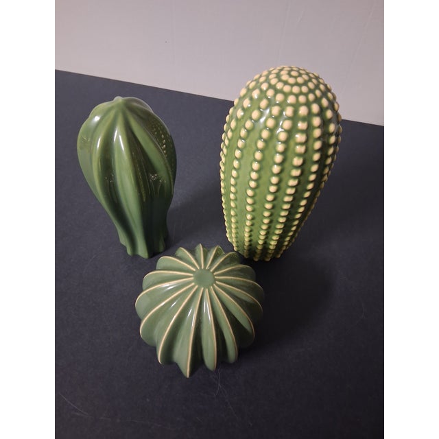 2020s Minimalist 3 Pc. Glazed Stoneware Cacti - Set of 3 For Sale - Image 5 of 11
