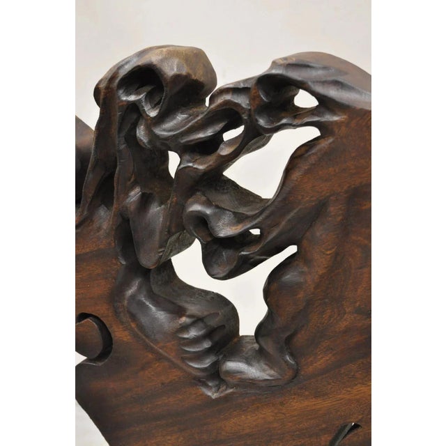 Modern Organic Abstract Carved Teak Wood Large Modernist Table Art Sculpture For Sale - Image 4 of 12