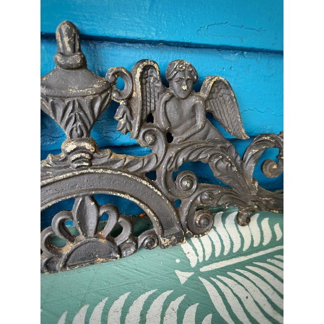 Victorian Antique Victorian Cast Iron Cherub Architectural Pediment Decorative / Wall Decor - Set of 2 For Sale - Image 3 of 12