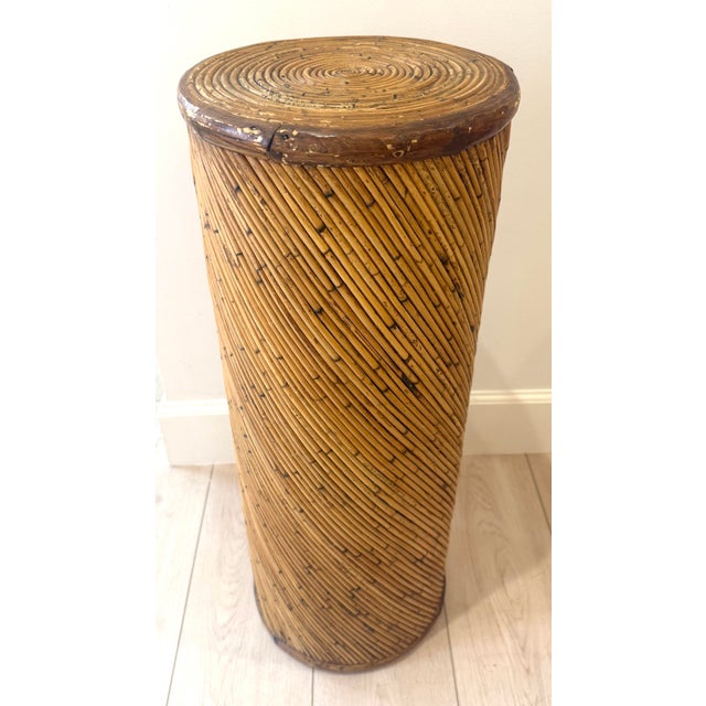 Wood Crespi Style Split Reed Tall Pedestal For Sale - Image 7 of 8