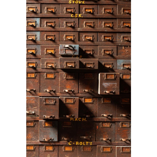 Brown Antique Monumental Industrial Hardware & Parts Cabinet For Sale - Image 8 of 11