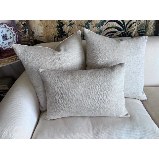 Beige Single Belgian Linen/Cotton Cushion/Pillow-22” X 14" For Sale - Image 8 of 10