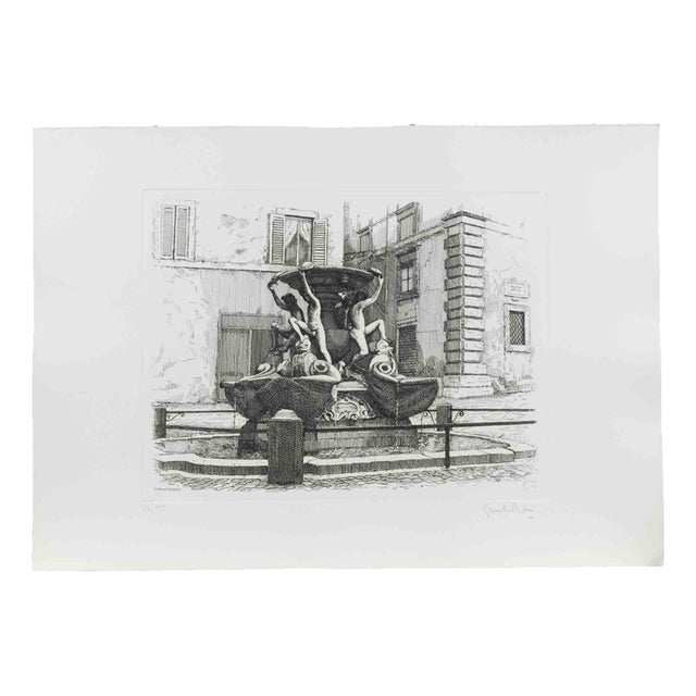 Giuseppe Malandrino, Fountain of the Turtles, 1970s, Etching For Sale