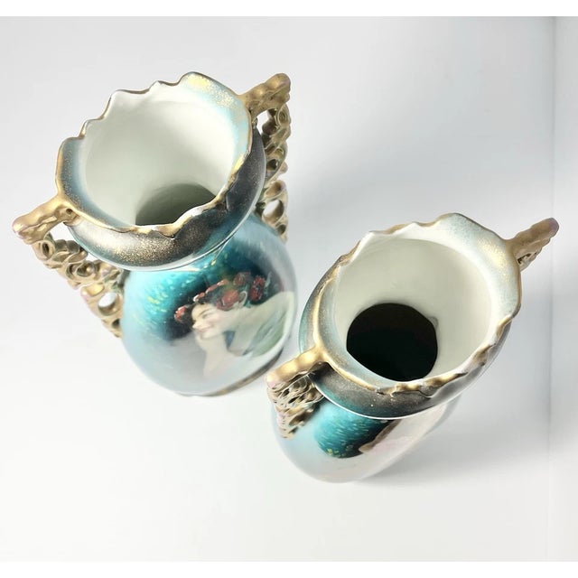 1890s Victoria Carlsbad Austria Art Nouveau Art Nouveau Portrait Vases - Pair For Sale In Dallas - Image 6 of 9