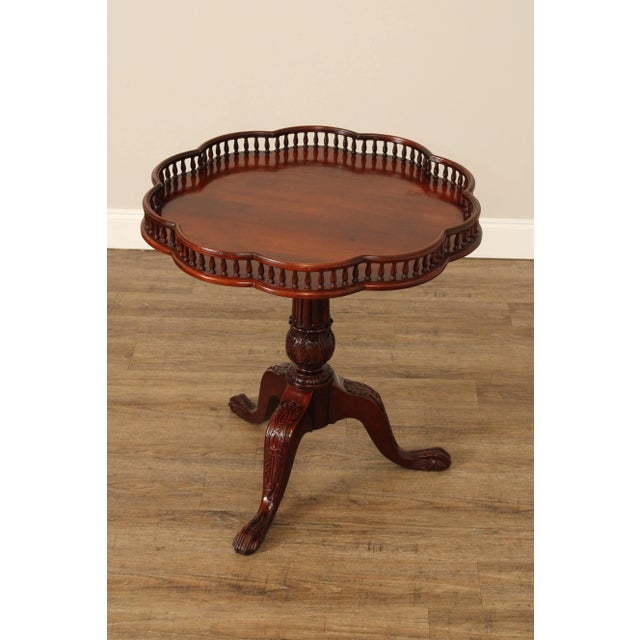 High Quality Vintage Georgian Style Mahogany Tea or Accent Table with Carved Tripod Pedestal Base and Gallery Top