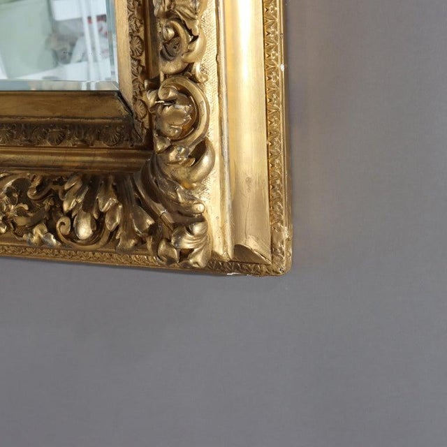 1900 - 1909 Large French Louis XIV Style Giltwood Framed Beveled Wall Mirror C1900 For Sale - Image 5 of 13