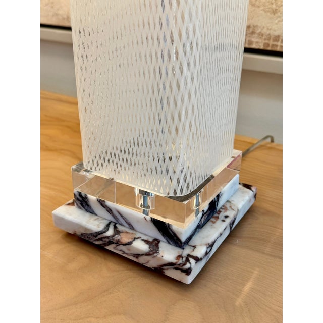 Mid-Century Modern Square Pair of Vintage Murano Latticino Lamps by Dino Martens For Sale - Image 3 of 10