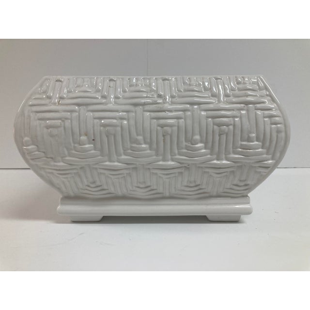 Ceramic Boho Chic Basket Weave Ceramic Cache Pot For Sale - Image 7 of 10
