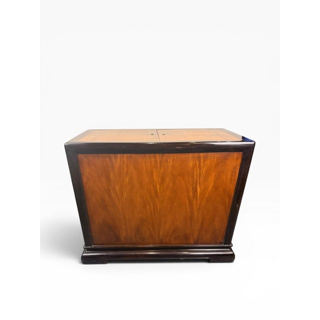 Brown Vintage Bernhardt Burlwood Rolling Server Cabinet With Expandable Top & Brass Hardware For Sale - Image 8 of 16