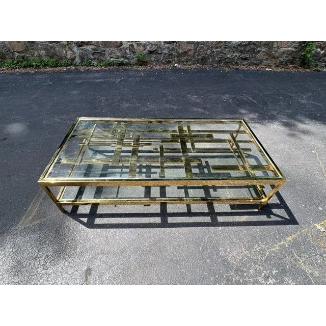 Rare Modernist Gold Metal Multi Strap & Bar Coffee Table by Romeo Rega For Sale In Philadelphia - Image 6 of 13