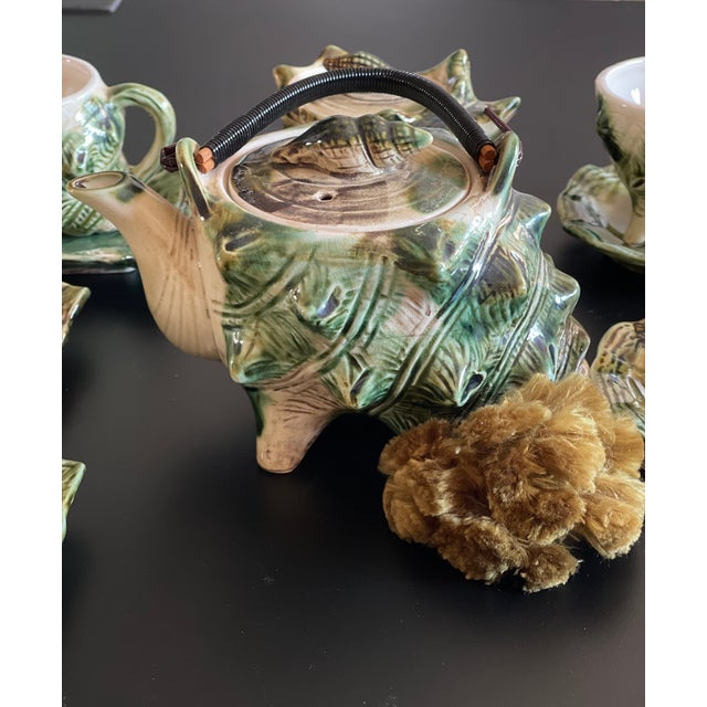 Ceramic Brutalist Glazed Ceramic Shell Coffee Service for 6, Japan, 1950, Set of 15 For Sale - Image 7 of 18