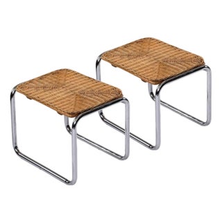 Pair of Martin Visser Chrome Wicker Modern End Tables For Sale