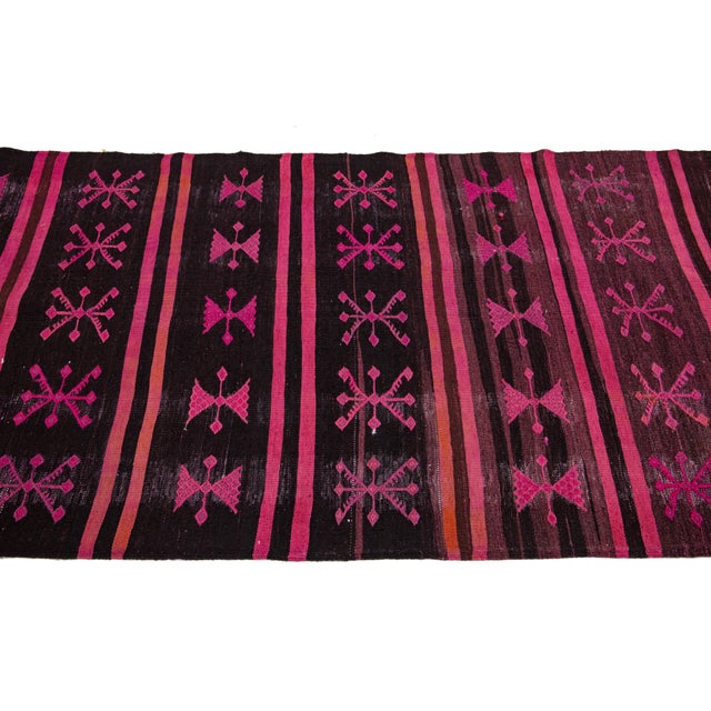Textile Vintage Flatweave Kilim Wool Rug Geometric in Pink and Brown Color For Sale - Image 7 of 11