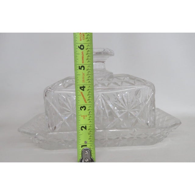 1940s Crystal Butter Dish Clear Cut Glass Lidded Serving Plate For Sale - Image 12 of 18