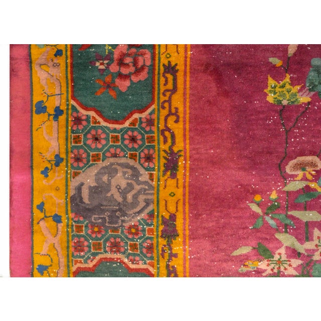 Raspberry Pink Vintage Chinese Art Deco Rug For Sale - Image 8 of 12