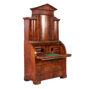 Antique 19th Century Danish Biedermeier Mahogany Cylinder Secretary Desk