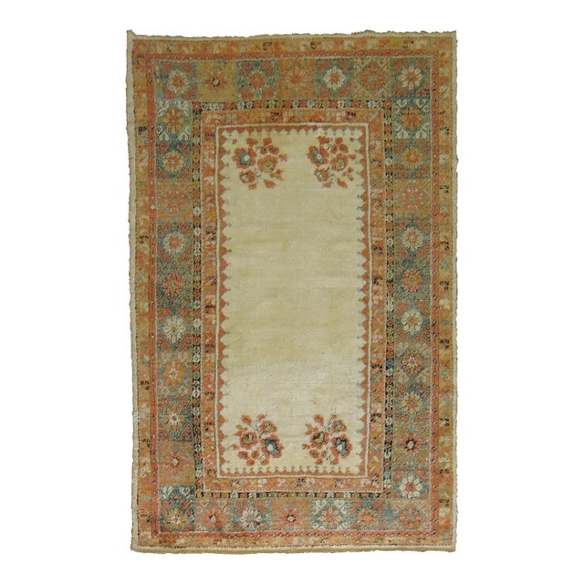 Ivory Antique Angora Wool 19th Century Turkish Oushak Rug For Sale