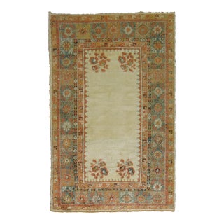 Ivory Antique Angora Wool Early 20th Century Turkish Oushak Rug - 4'8" x 7'2" For Sale