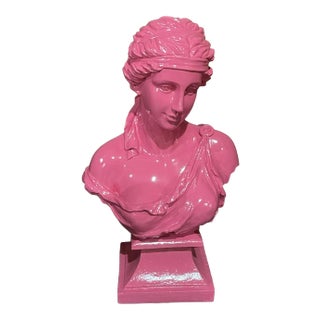 Late 20th Century Custom Pink Gloss Lacquer Finish Figural Bust of an Ancient Woman For Sale