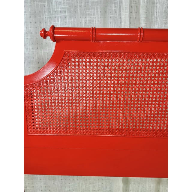 Mid 20th Century Vintage Bali Hai Faux Bamboo Cane Twin Headboard by Henry Link- Newly Painted Flirt Red by Behr For Sale - Image 5 of 11