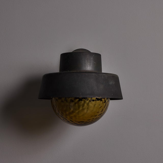 1970s Patinated Metal and Textured Amber Glass Outdoor Sconce Attributed to Hans Agne Jakobsson For Sale - Image 17 of 17