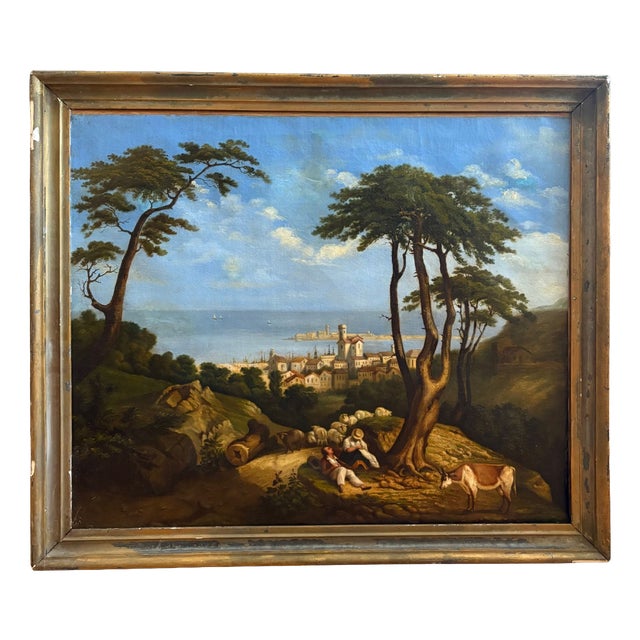 French School Artist, Mediterranean Landscape, View of Sète, 1800s, Oil on Canvas For Sale