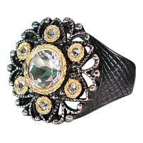 Ring in Gold and Oxidized and Cut Silver For Sale