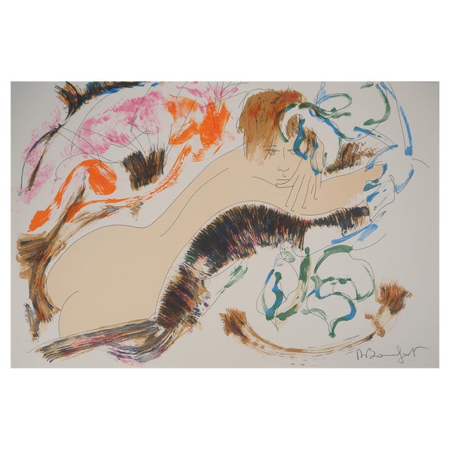 Alain Bonnefoit, Nude with a Wild Background, 1993, Original Lithograph For Sale