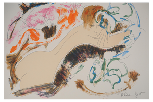 Alain Bonnefoit, Nude with a Wild Background, 1993, Original Lithograph